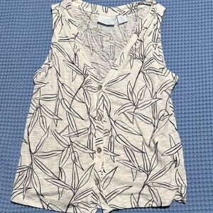 Cynthia Rowley Cream and Black Leaf Print Button Down Shirt